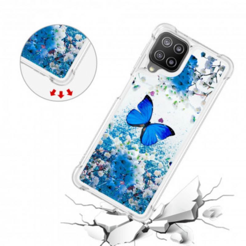 Cover Samsung Galaxy A22 Glitter Blå Sommerfugle