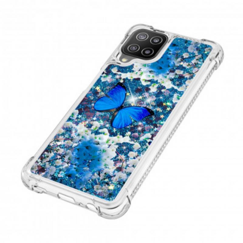 Cover Samsung Galaxy A22 Glitter Blå Sommerfugle