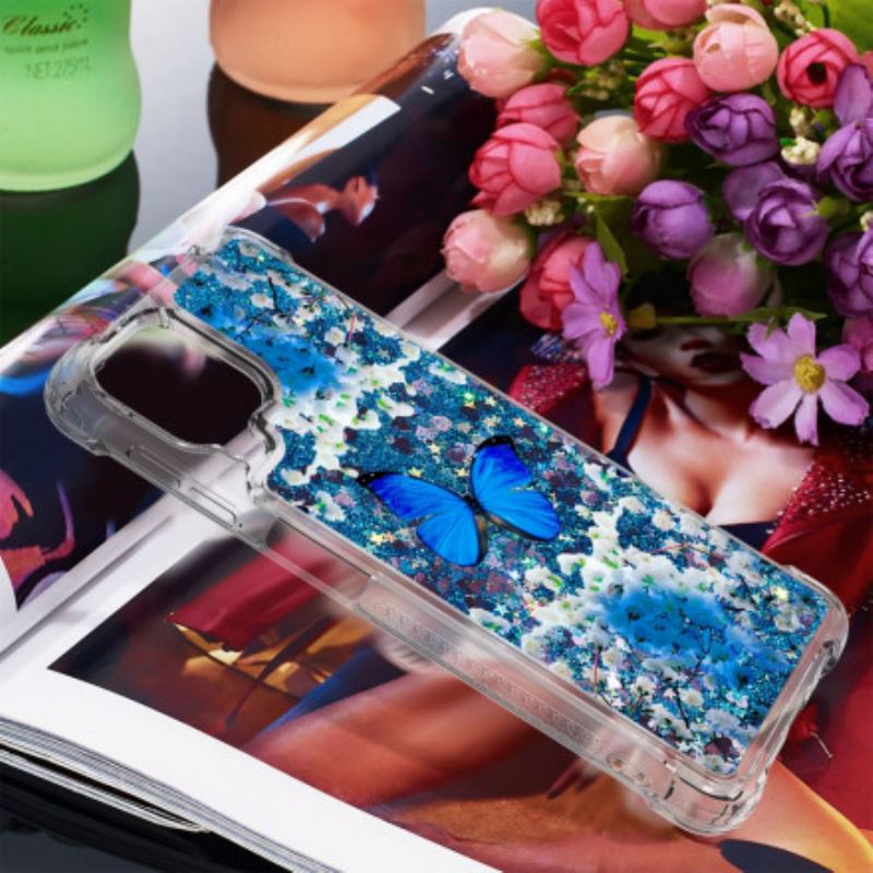 Cover Samsung Galaxy A22 Glitter Blå Sommerfugle