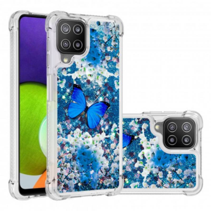 Cover Samsung Galaxy A22 Glitter Blå Sommerfugle