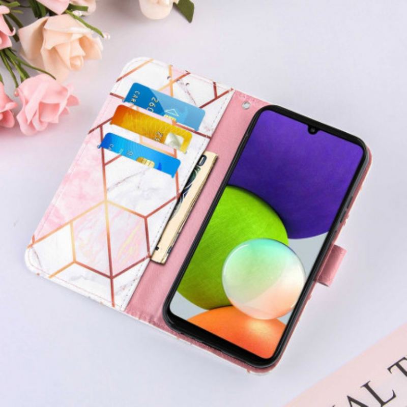 Flip Cover Samsung Galaxy A22 Geometrisk Marmor