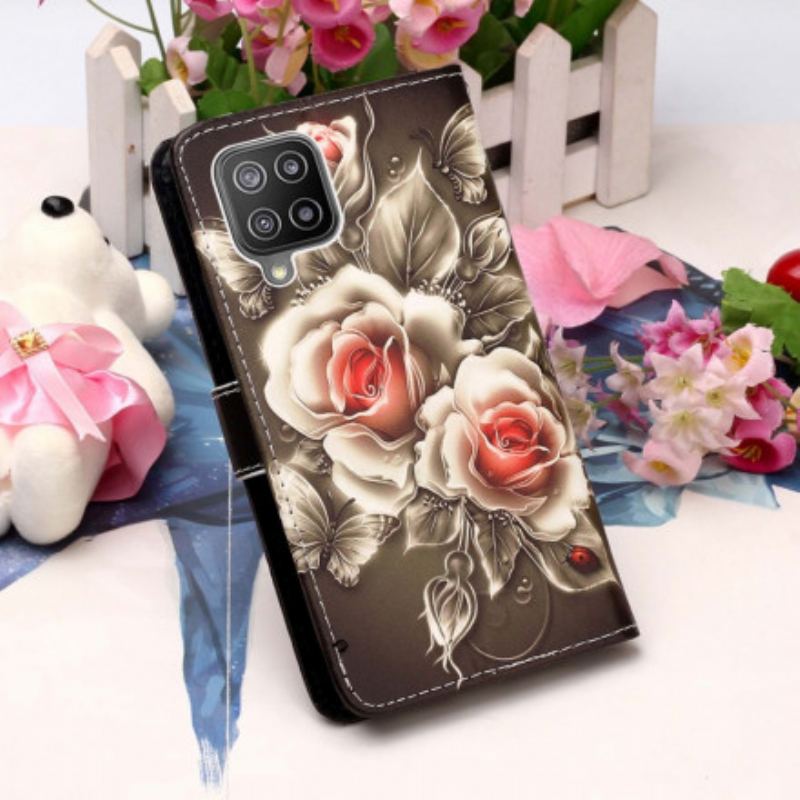 Flip Cover Samsung Galaxy A22 Gyldne Roser