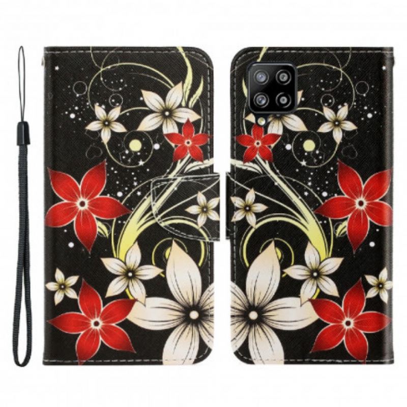 Flip Cover Samsung Galaxy A22 Med Snor Farverige Strappy Blomster