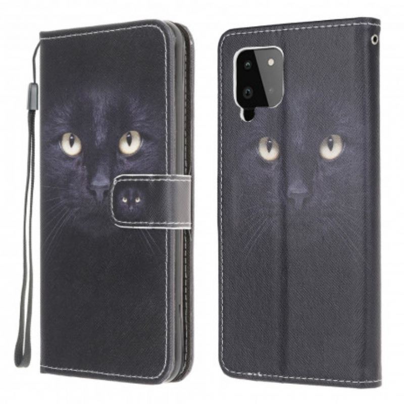 Flip Cover Samsung Galaxy A22 Med Snor Strappy Black Cat Eyes