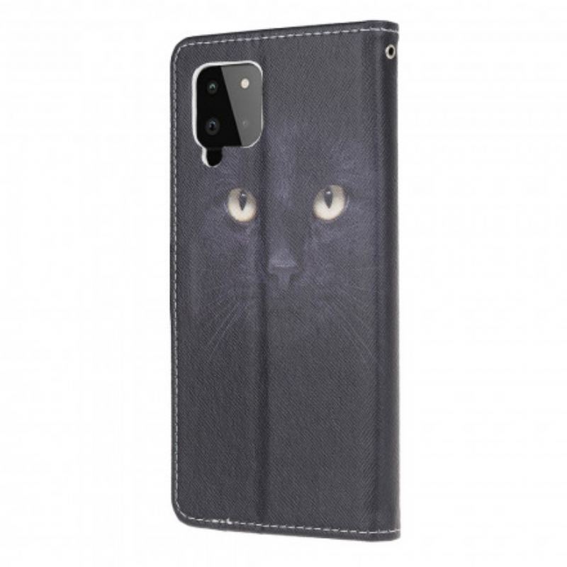 Flip Cover Samsung Galaxy A22 Med Snor Strappy Black Cat Eyes