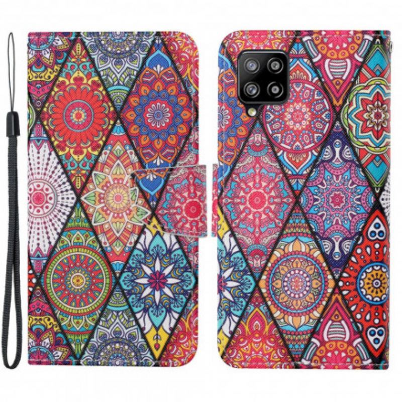 Flip Cover Samsung Galaxy A22 Patchwork Med Lanyard