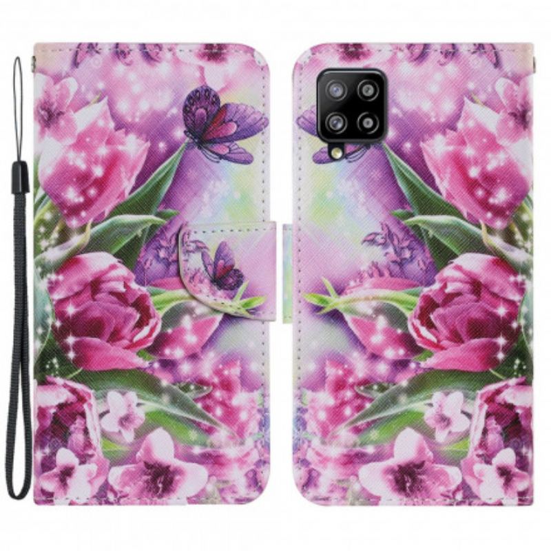 Flip Cover Samsung Galaxy A22 Sommerfugle Og Tulipaner