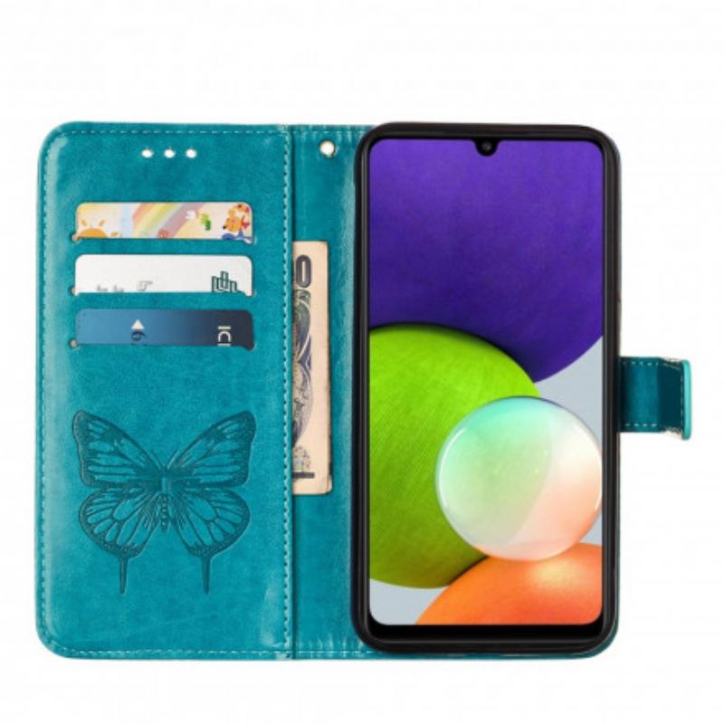 Flip Cover Samsung Galaxy A22 Sommerfugledesign Med Snor