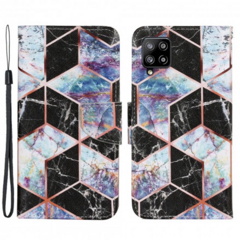 Læder Cover Samsung Galaxy A22 Geometrisk Marmor