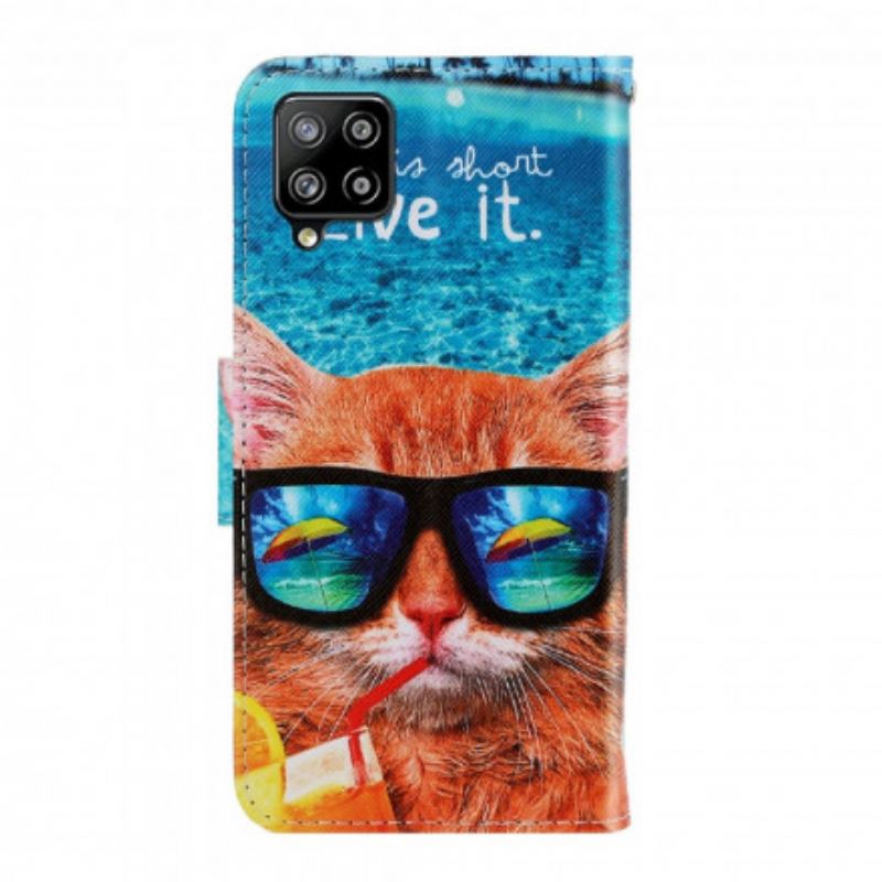 Læder Cover Samsung Galaxy A22 Med Snor Cat Live It Strappy