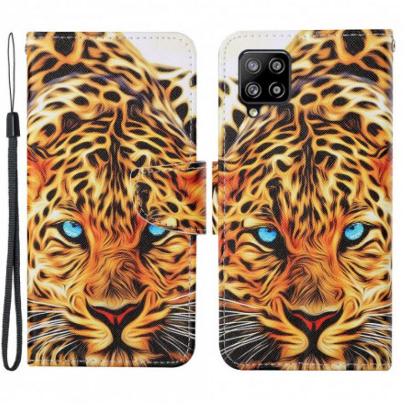 Læder Cover Samsung Galaxy A22 Tiger Med Snor