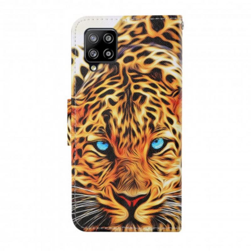 Læder Cover Samsung Galaxy A22 Tiger Med Snor