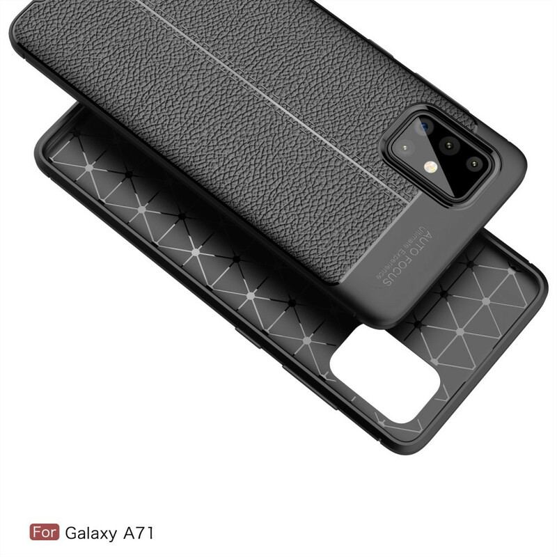 Cover Samsung Galaxy A71 Dobbelt Linje Litchi Læder Effekt