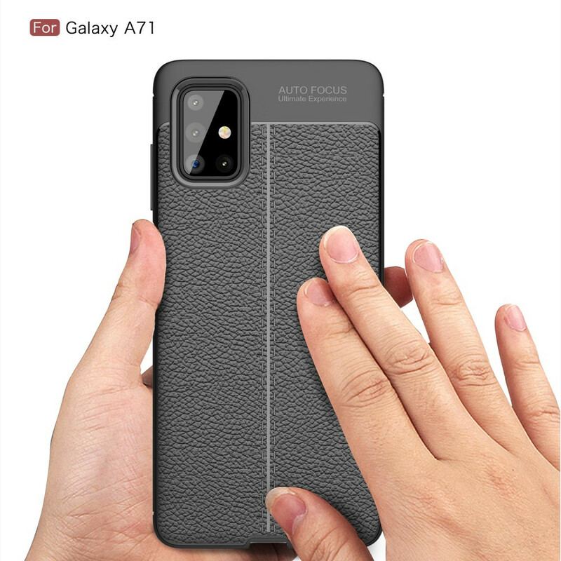 Cover Samsung Galaxy A71 Dobbelt Linje Litchi Læder Effekt