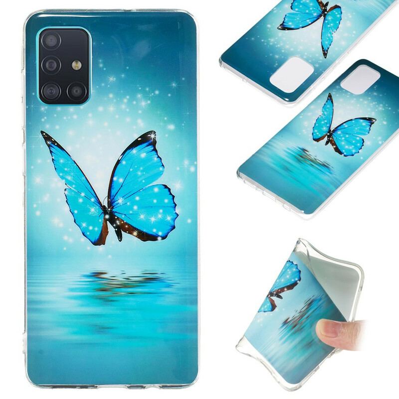 Cover Samsung Galaxy A71 Fluorescerende Blå Sommerfugl