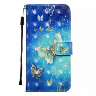 Flip Cover Samsung Galaxy A71 Golden Butterflies Lanyard