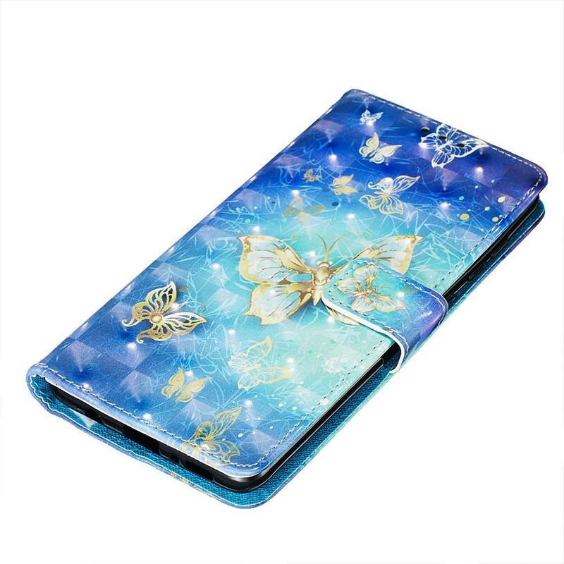 Flip Cover Samsung Galaxy A71 Golden Butterflies Lanyard