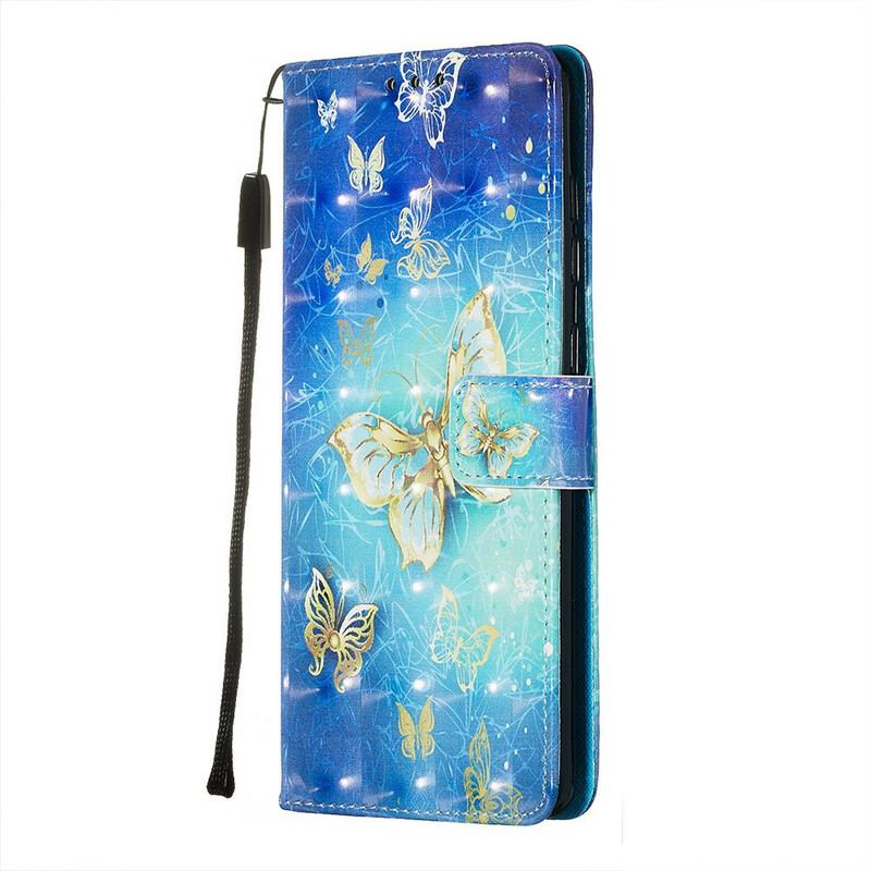 Flip Cover Samsung Galaxy A71 Golden Butterflies Lanyard