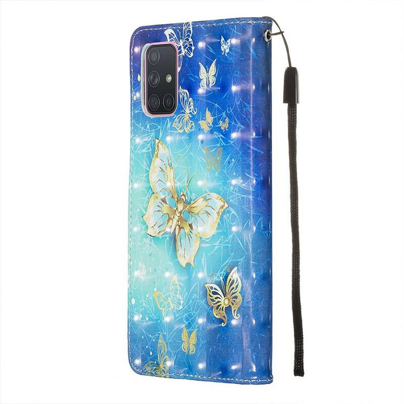 Flip Cover Samsung Galaxy A71 Golden Butterflies Lanyard