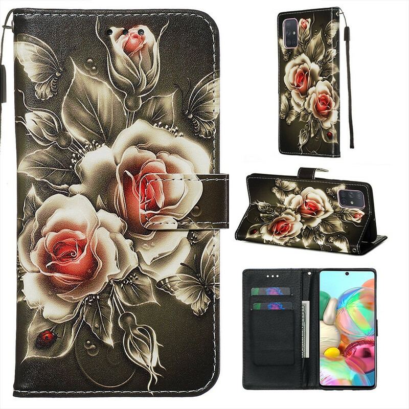 Flip Cover Samsung Galaxy A71 Gyldne Roser