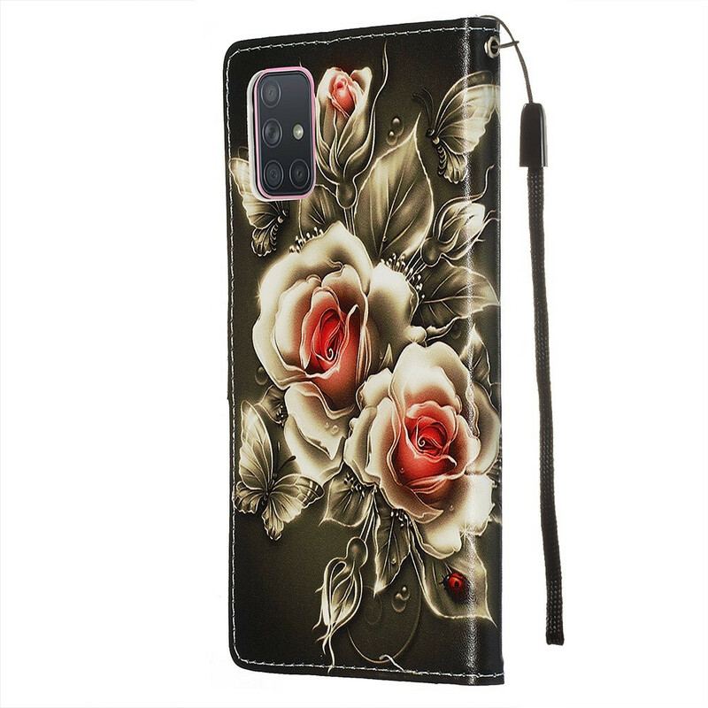 Flip Cover Samsung Galaxy A71 Gyldne Roser