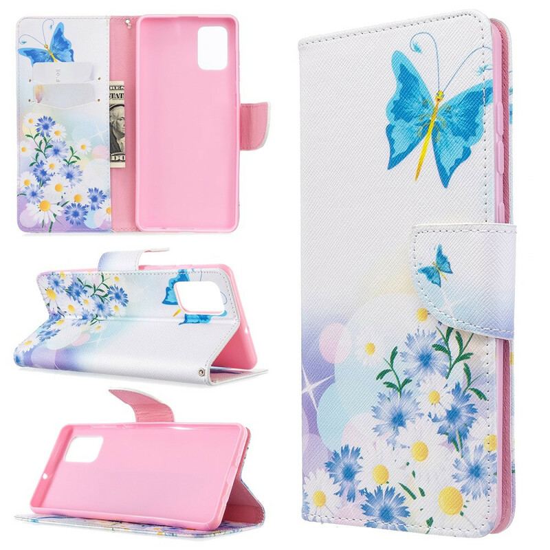 Flip Cover Samsung Galaxy A71 Malede Sommerfugle Og Blomster