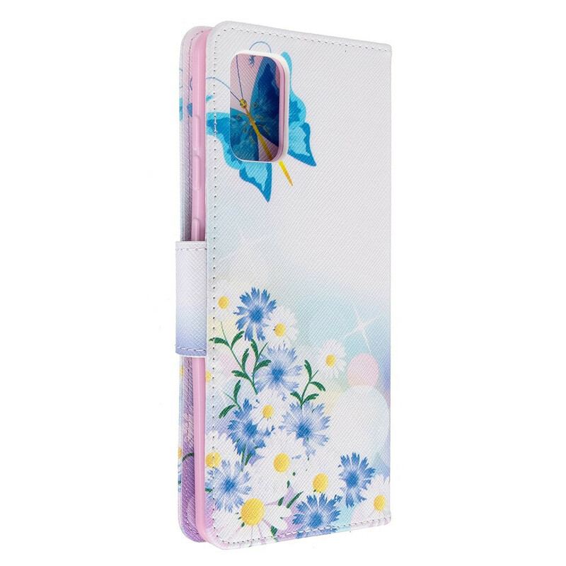 Flip Cover Samsung Galaxy A71 Malede Sommerfugle Og Blomster