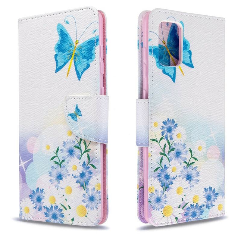 Flip Cover Samsung Galaxy A71 Malede Sommerfugle Og Blomster