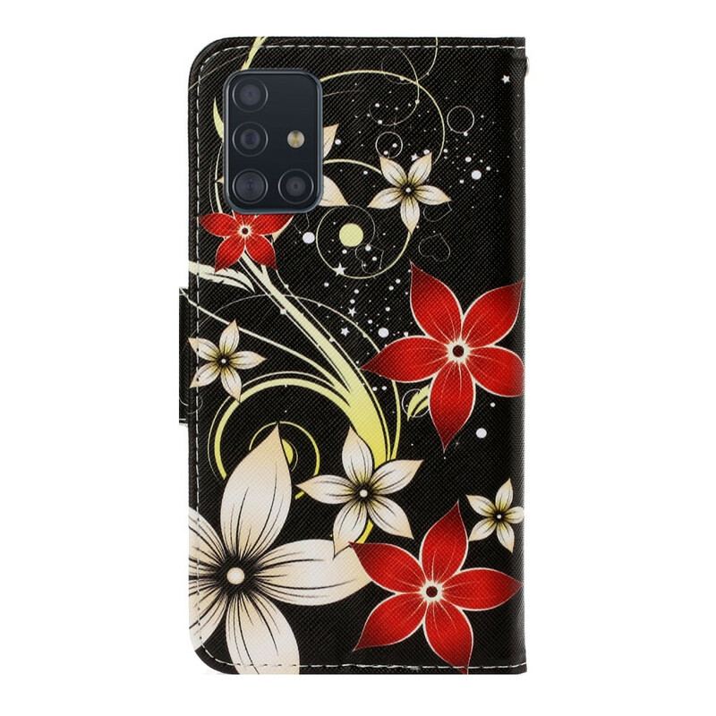 Flip Cover Samsung Galaxy A71 Med Snor Farverige Strappy Blomster