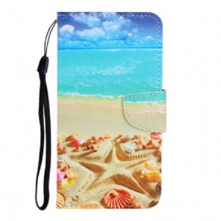 Flip Cover Samsung Galaxy A71 Med Snor Lanyard Beach