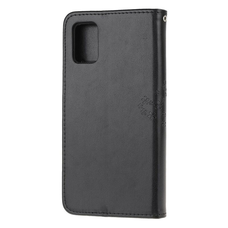 Flip Cover Samsung Galaxy A71 Med Snor Thong Træ Og Ugler