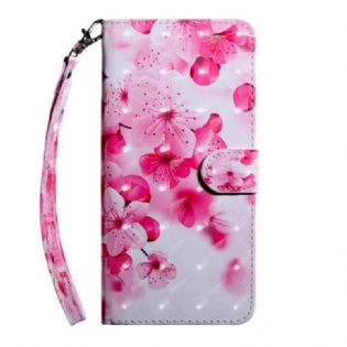Læder Cover Samsung Galaxy A71 Lyserøde Blomster