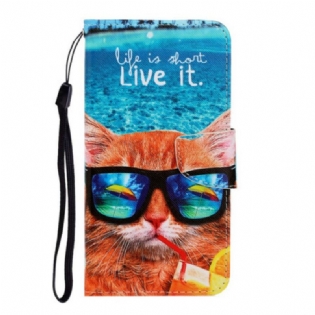 Læder Cover Samsung Galaxy A71 Med Snor Cat Live It Strappy