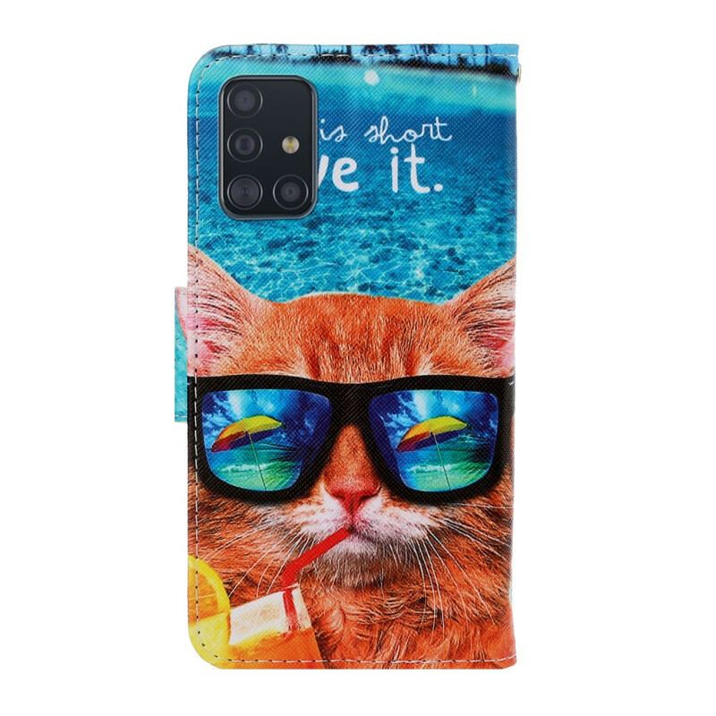 Læder Cover Samsung Galaxy A71 Med Snor Cat Live It Strappy