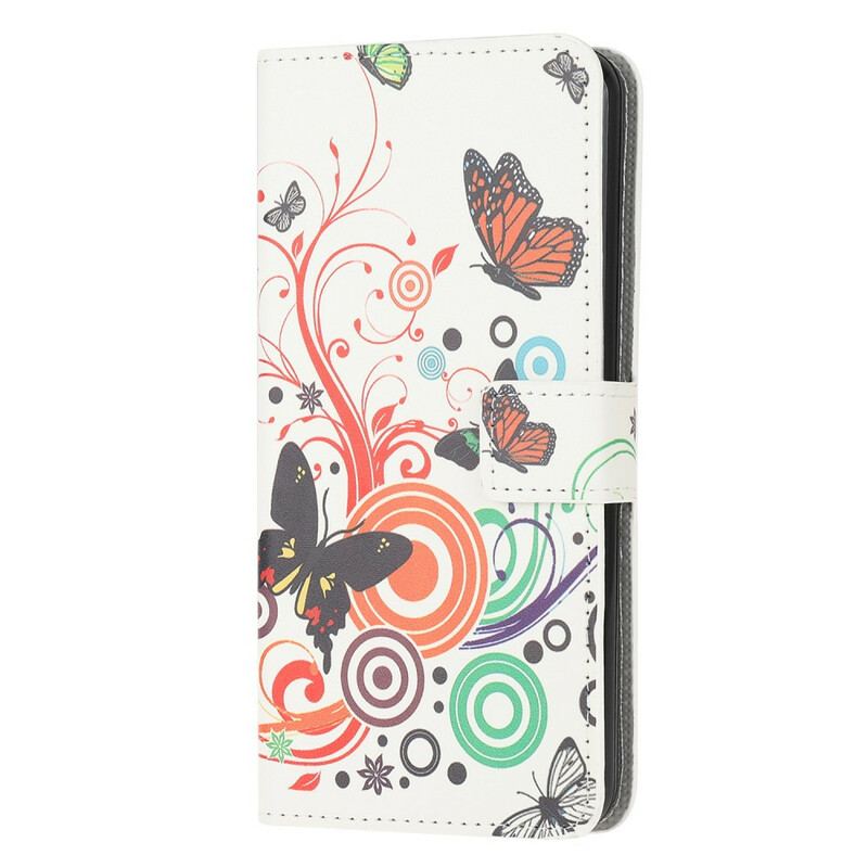 Læder Cover Samsung Galaxy A71 Sommerfugle Og Blomster