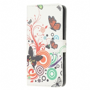 Læder Cover Samsung Galaxy A71 Sommerfugle Og Blomster