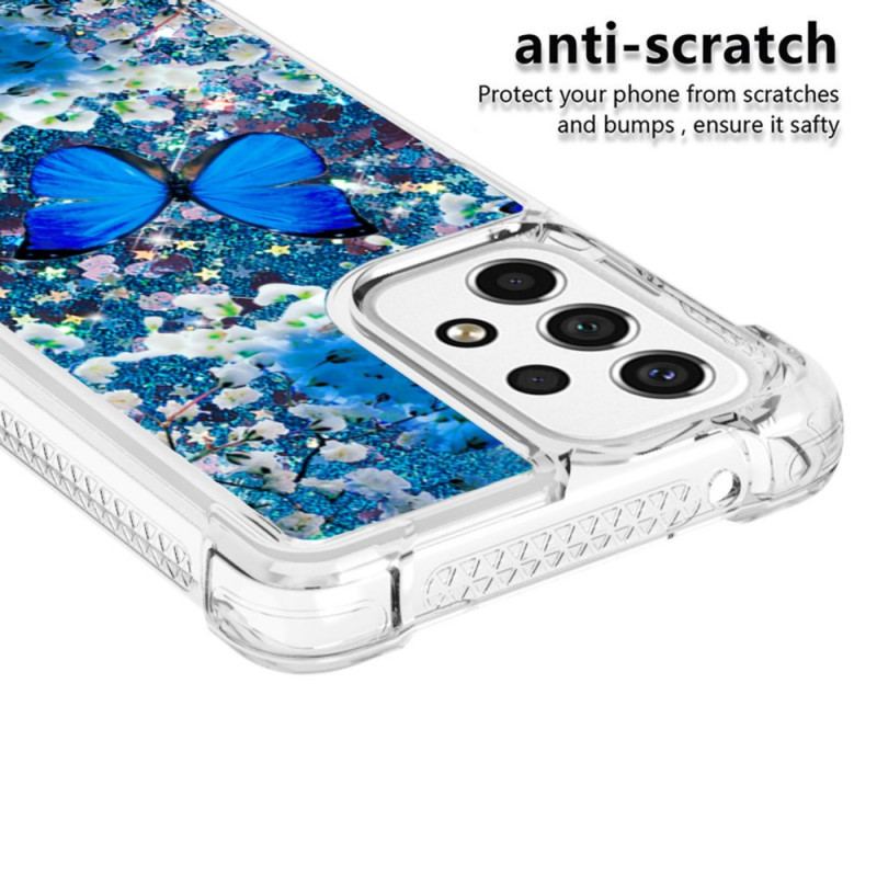 Cover Samsung Galaxy A53 5G Glitter Blå Sommerfugle