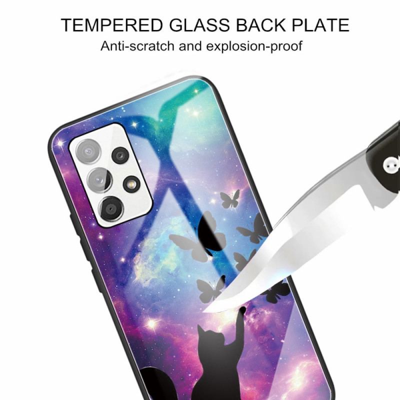 Cover Samsung Galaxy A53 5G Hærdet Glas Kat Og Sommerfugle I Rummet