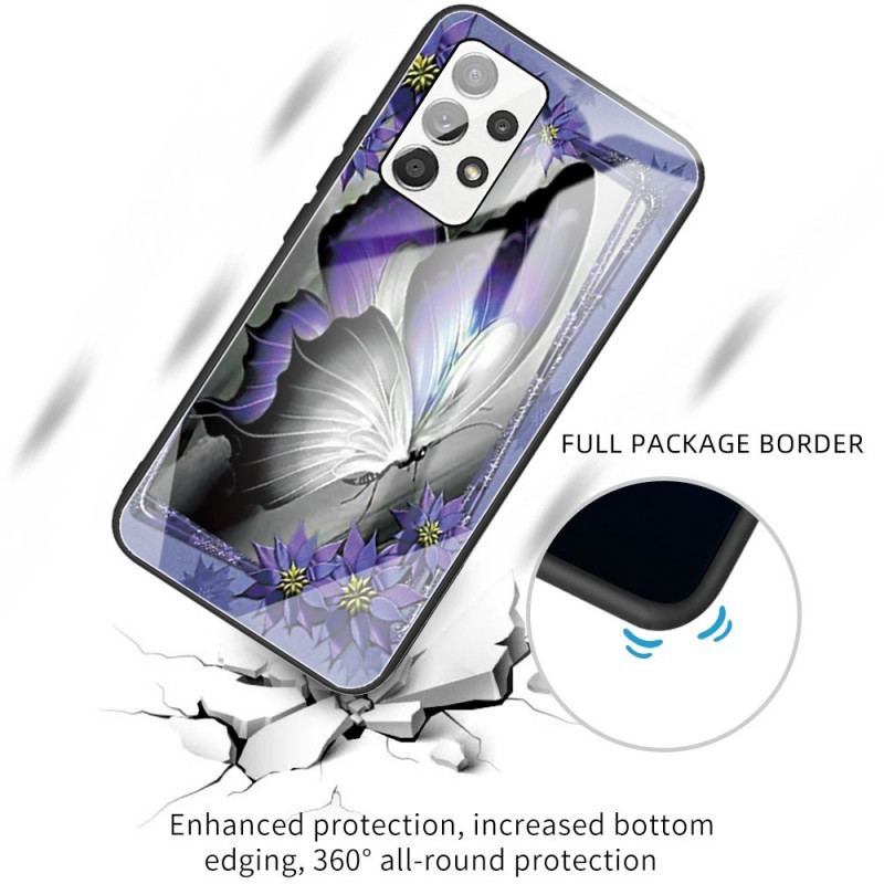 Cover Samsung Galaxy A53 5G Lilla Sommerfugl Hærdet Glas