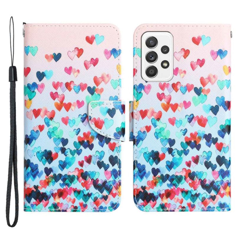 Flip Cover Samsung Galaxy A53 5G Med Snor Strappy Hearts Rain