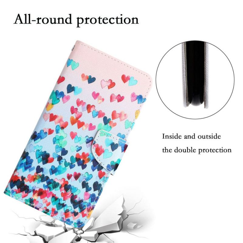 Flip Cover Samsung Galaxy A53 5G Med Snor Strappy Hearts Rain