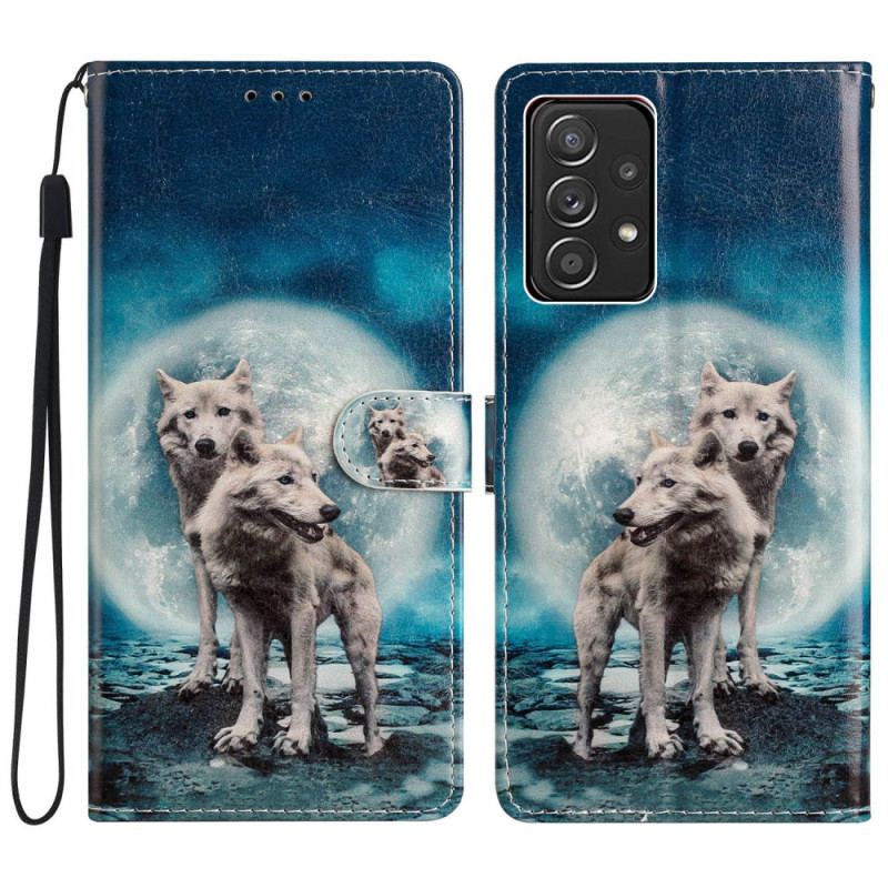 Flip Cover Samsung Galaxy A53 5G Moonlight Wolves Med Snor