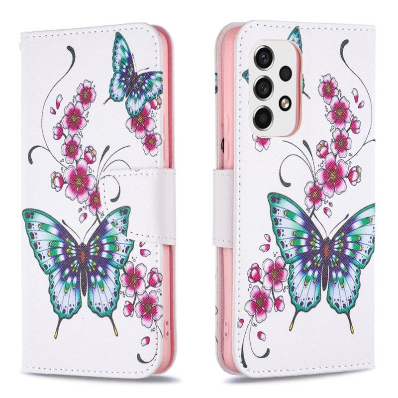 Læder Cover Samsung Galaxy A53 5G Sommerfugle