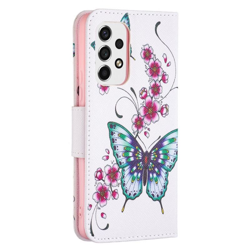 Læder Cover Samsung Galaxy A53 5G Sommerfugle