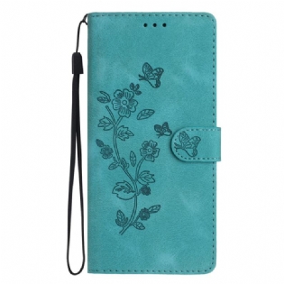 Flip Cover Til Xiaomi 14t Pro Blomstermønster Med Rem