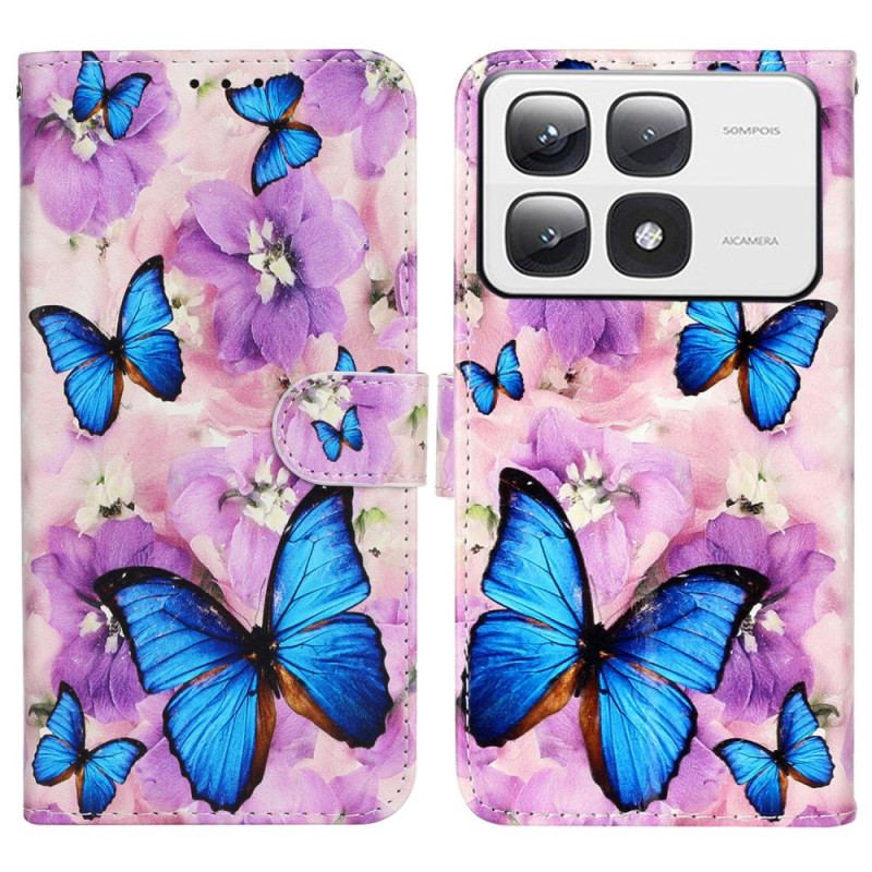 Flip Cover Xiaomi 14t Pro Premium Blomster Og Sommerfugle