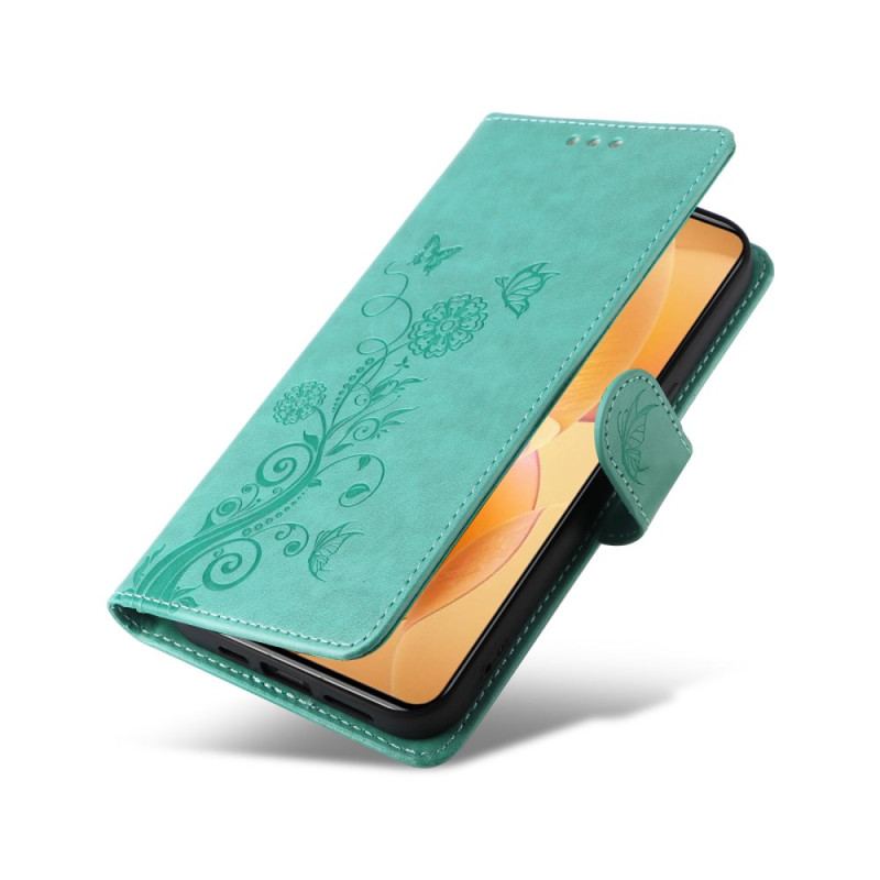 Flip Cover Xiaomi 14t Pro Sommerfugle Og Blomster Mønster