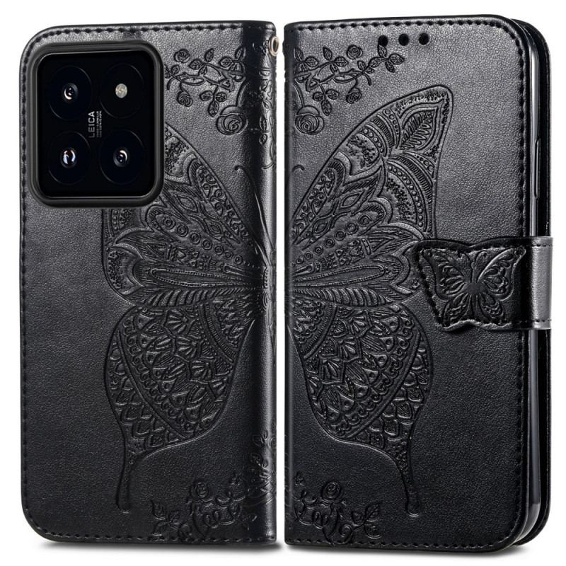 Læder Cover Xiaomi 14t Pro Telefon Etui Barok Sommerfugl