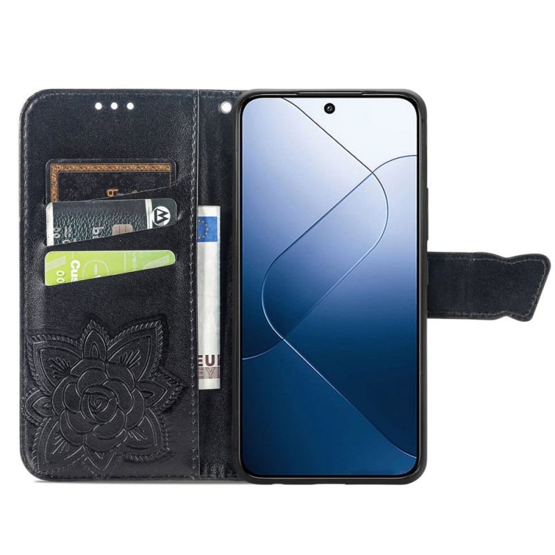 Læder Cover Xiaomi 14t Pro Telefon Etui Barok Sommerfugl