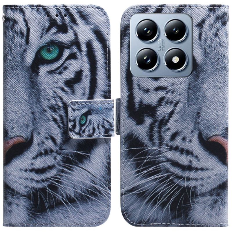 Læder Cover Xiaomi 14t Pro Telefon Etui Hvid Tiger